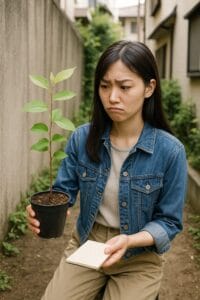 <img src="h3_07.jpg" alt="ジューンベリーの植え場所を悩む日本人女性">