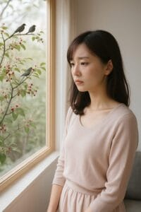 <img src="h3_06.jpg" alt="ジューンベリーの木に集まる鳥を心配そうに見つめる女性">