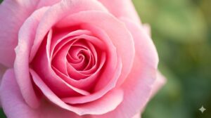 宇宙の秩序を示す完璧な幾何学構造(フィボナッチ数列)を持つピンクの薔薇の中心部のクローズアップ。